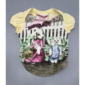 LITTLE‎ WINGS Organic Baby T-Shirt 6M Yellow Ruffled Sleeves Cat Dog Kitty puppy